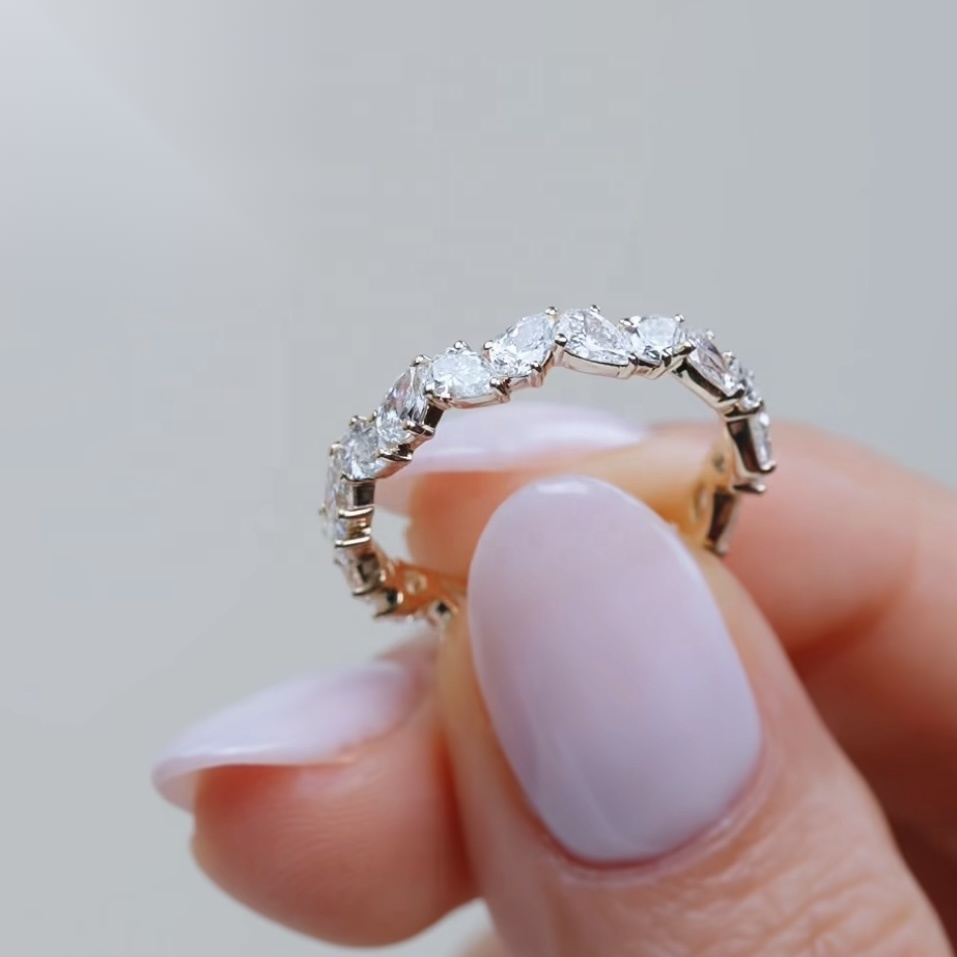 Slanted Pear Eternity Band — Moissanite, 925 Silver
