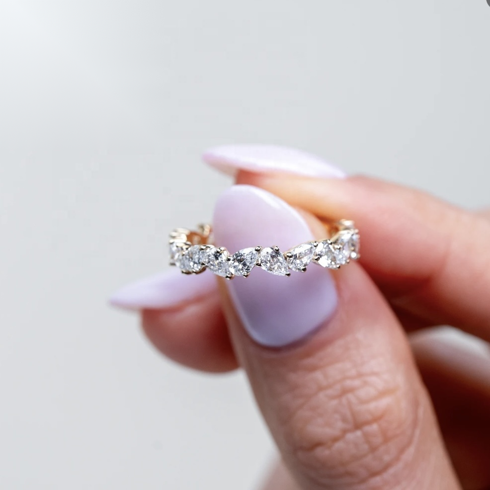 Slanted Pear Eternity Band — Moissanite, 925 Silver