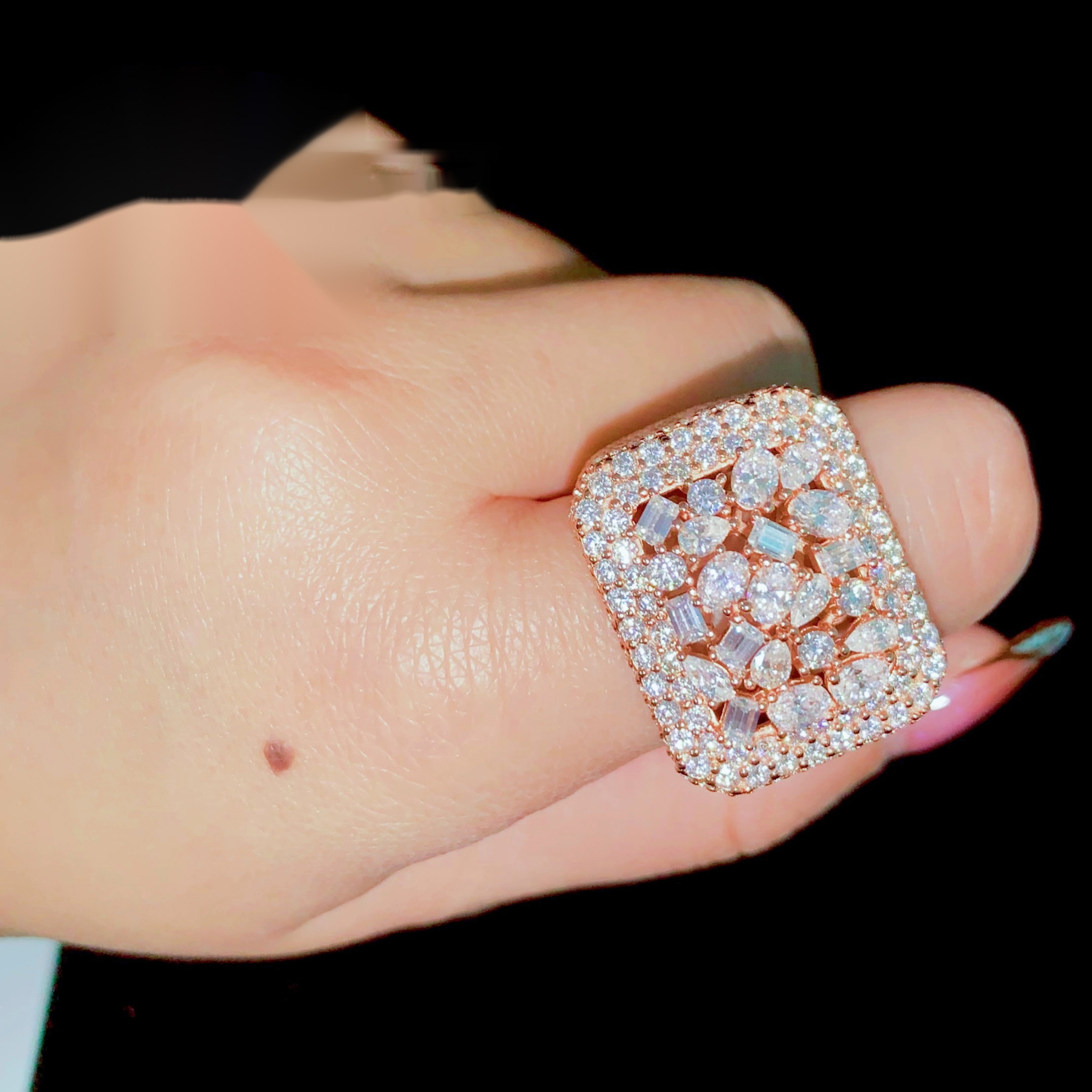 Mixed-Cut Cluster Ring — Moissanite, 925 Silver