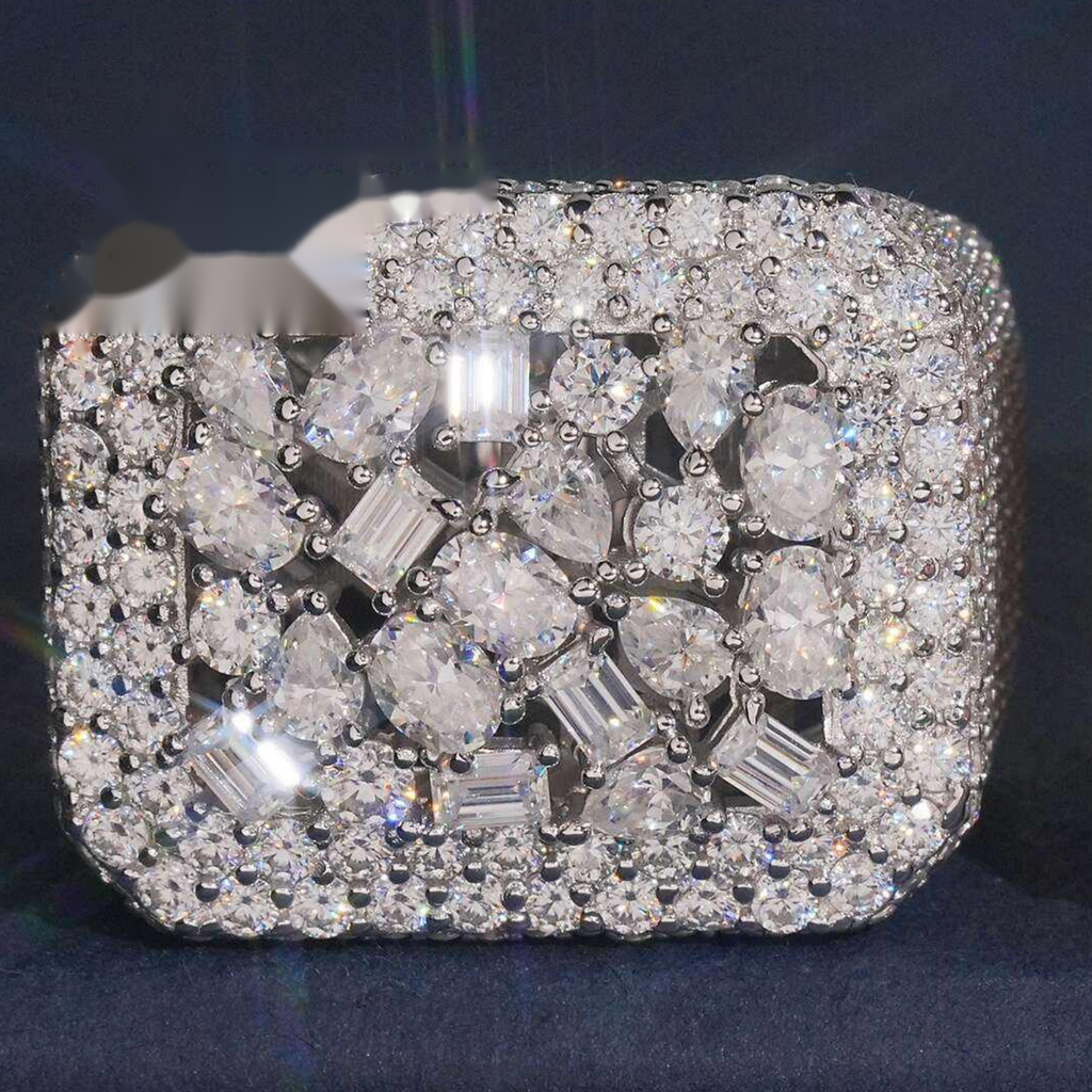 Mixed-Cut Cluster Ring — Moissanite, 925 Silver