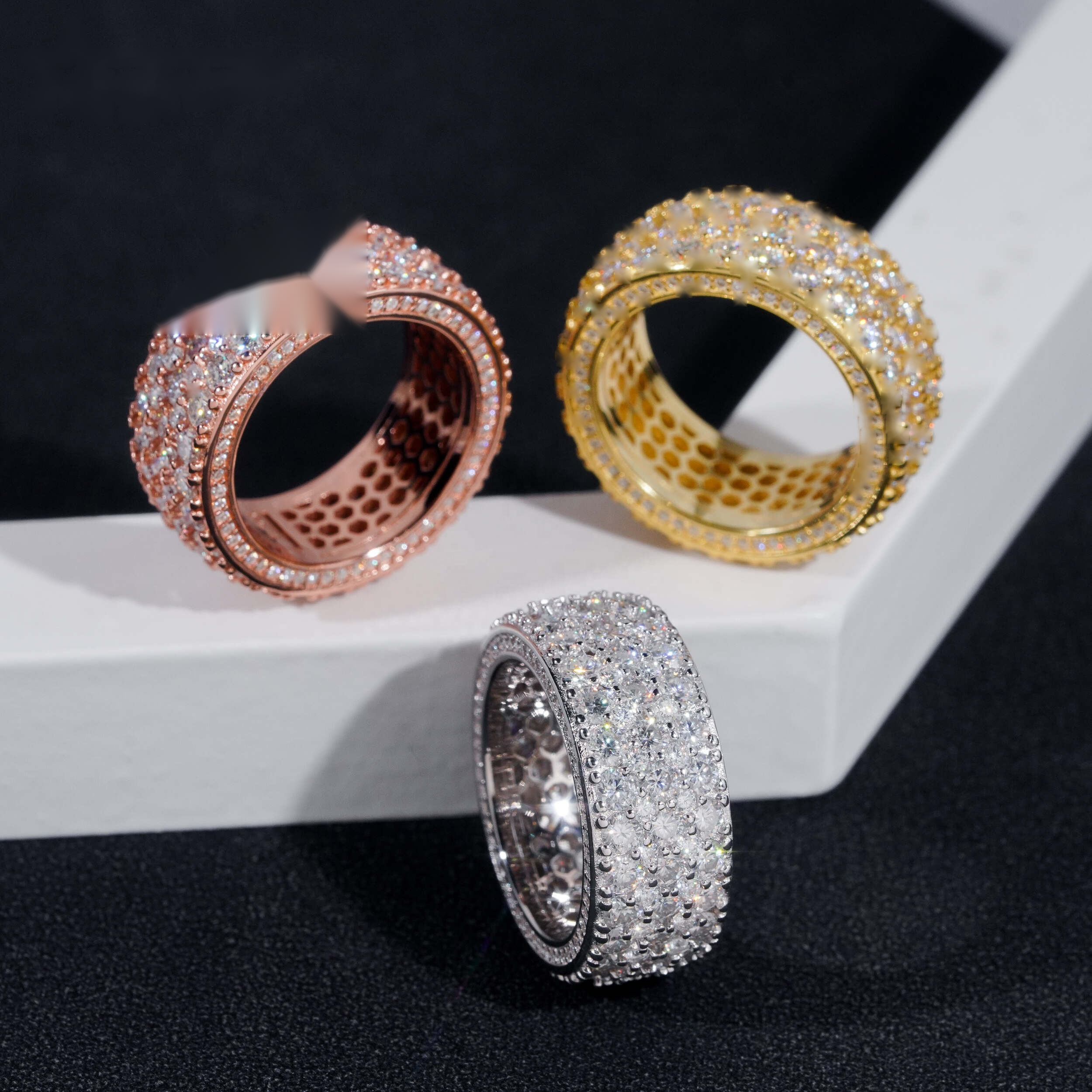 Three-Row Pavé Eternity Band — Moissanite, 925 Silver