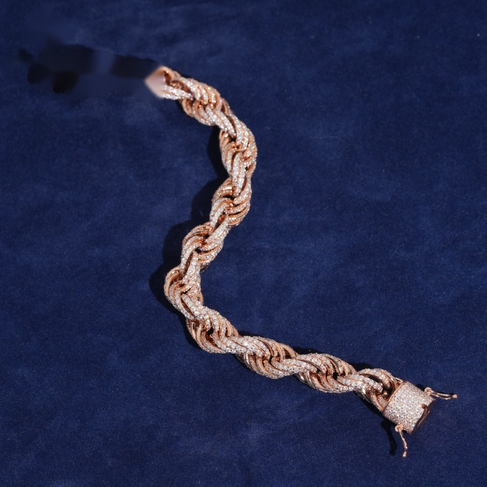 Iced-Out Rope Bracelet – Moissanite & 925 Silver
