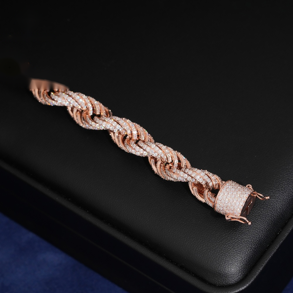 Iced-Out Rope Bracelet – Moissanite & 925 Silver