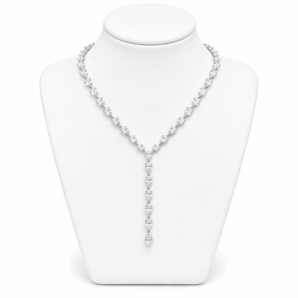 Pear Cut Lariat Necklace — Moissanite, 925 Silver