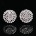 Round Baguette Halo Stud Earrings Screw Back — Moissanite, 925 Silver