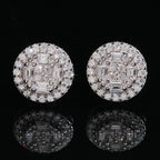 Round Baguette Halo Stud Earrings Screw Back — Moissanite, 925 Silver