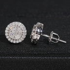 Round Baguette Halo Stud Earrings Screw Back — Moissanite, 925 Silver