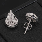 Round Baguette Halo Stud Earrings Screw Back — Moissanite, 925 Silver