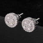 Round Baguette Halo Stud Earrings Screw Back — Moissanite, 925 Silver