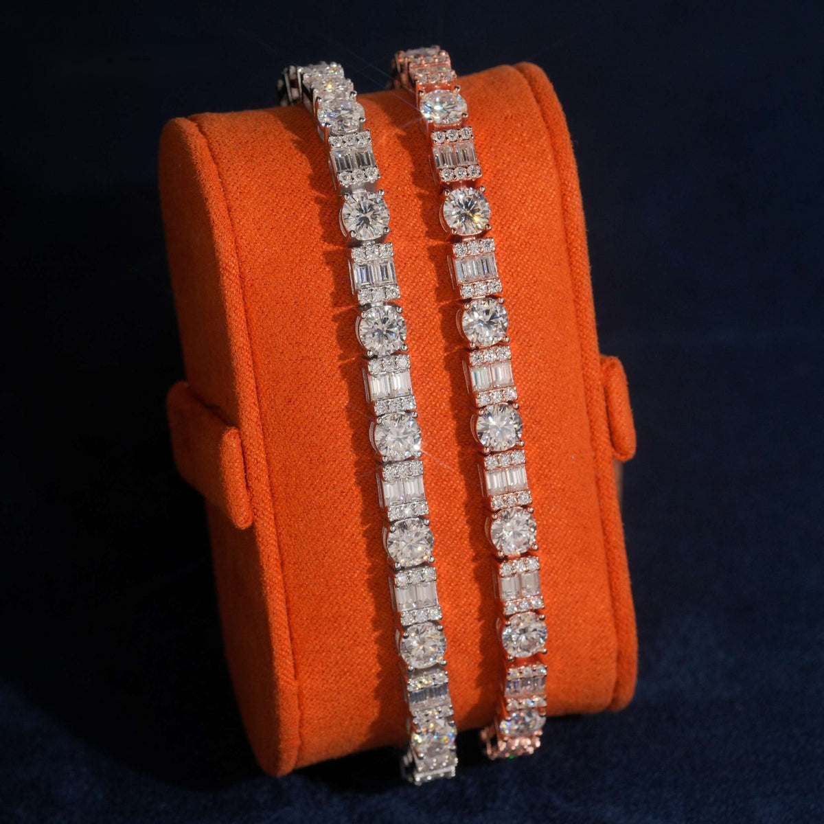 Round & Baguette Tennis Bracelet — Moissanite, 925 Silver