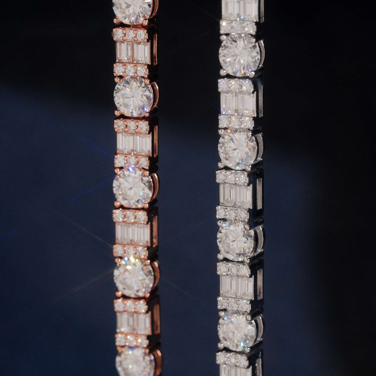 Round & Baguette Tennis Bracelet — Moissanite, 925 Silver