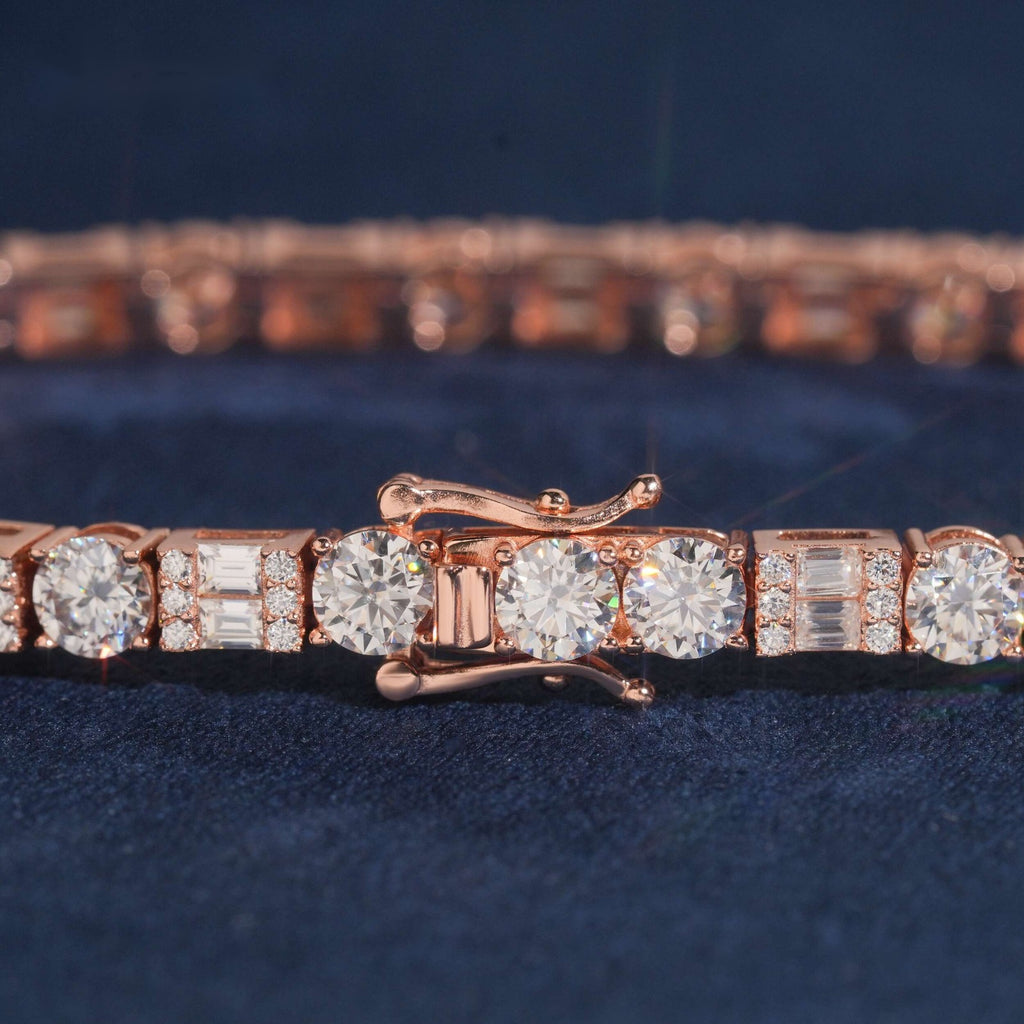 Round & Baguette Tennis Bracelet — Moissanite, 925 Silver