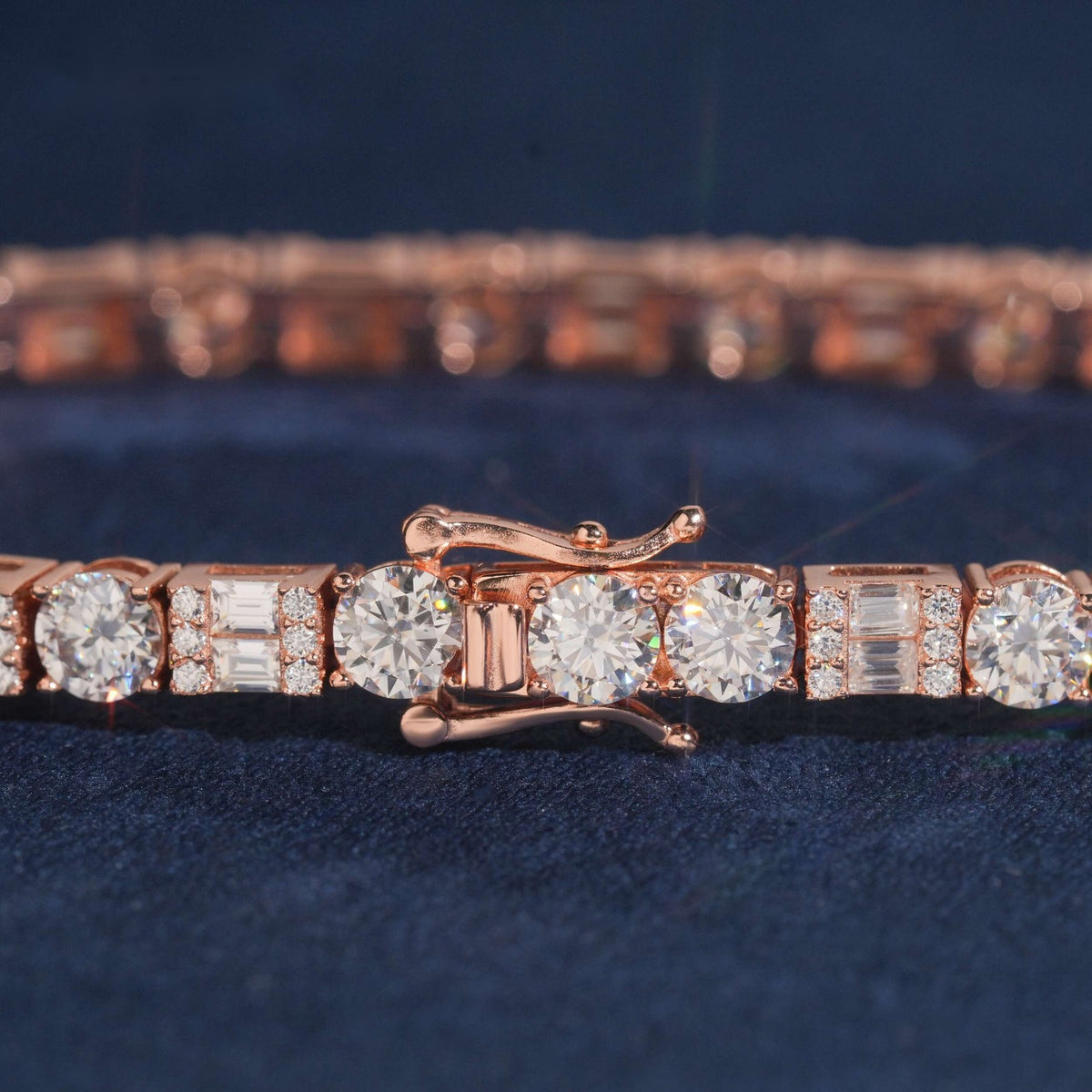 Round & Baguette Tennis Bracelet — Moissanite, 925 Silver