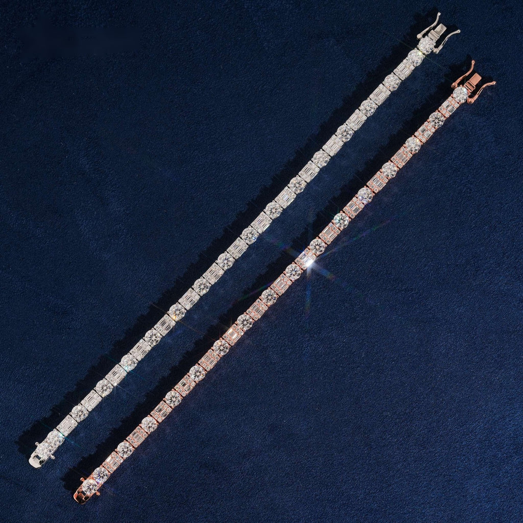 Round & Baguette Tennis Bracelet — Moissanite, 925 Silver