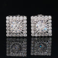 Round Center Square Halo Stud Earrings Screw Back — Moissanite, 925 Silver