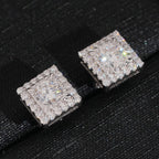 Round Center Square Halo Stud Earrings Screw Back — Moissanite, 925 Silver