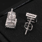 Round Center Square Halo Stud Earrings Screw Back — Moissanite, 925 Silver