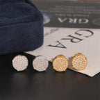 Round Pavé Disc Stud Earrings Screw Back — Moissanite, 925 Silver
