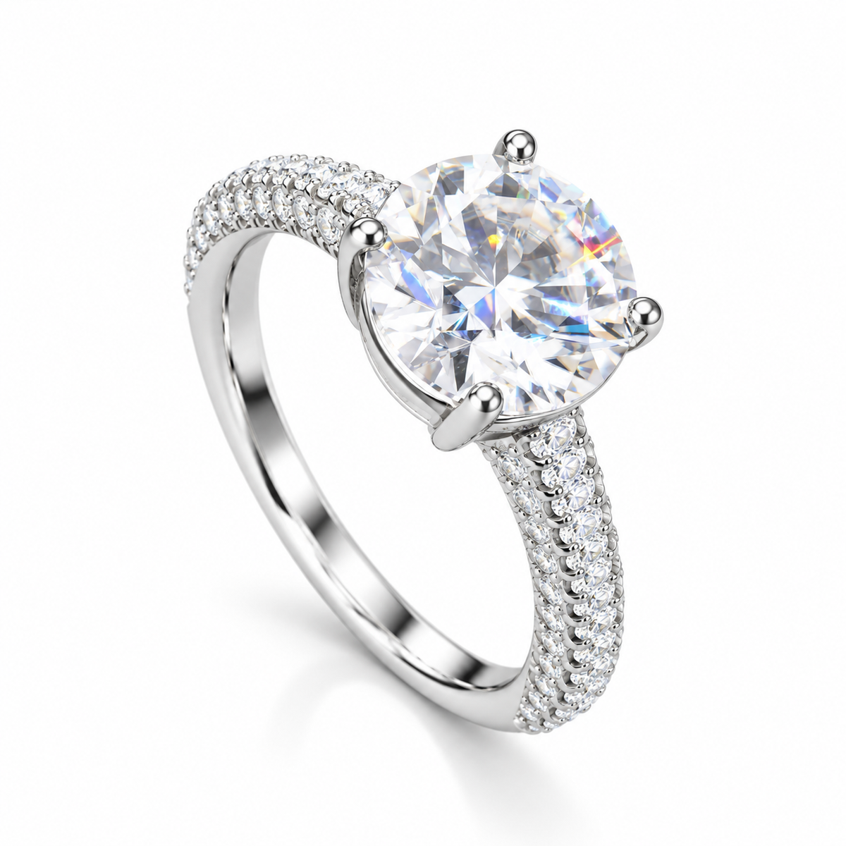Round Brilliant 10mm Engagement Ring — Moissanite, 925 Silver