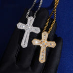Rounded Baguette Cross Pendant — Moissanite, 925 Silver