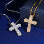 Rounded Baguette Cross Pendant — Moissanite, 925 Silver