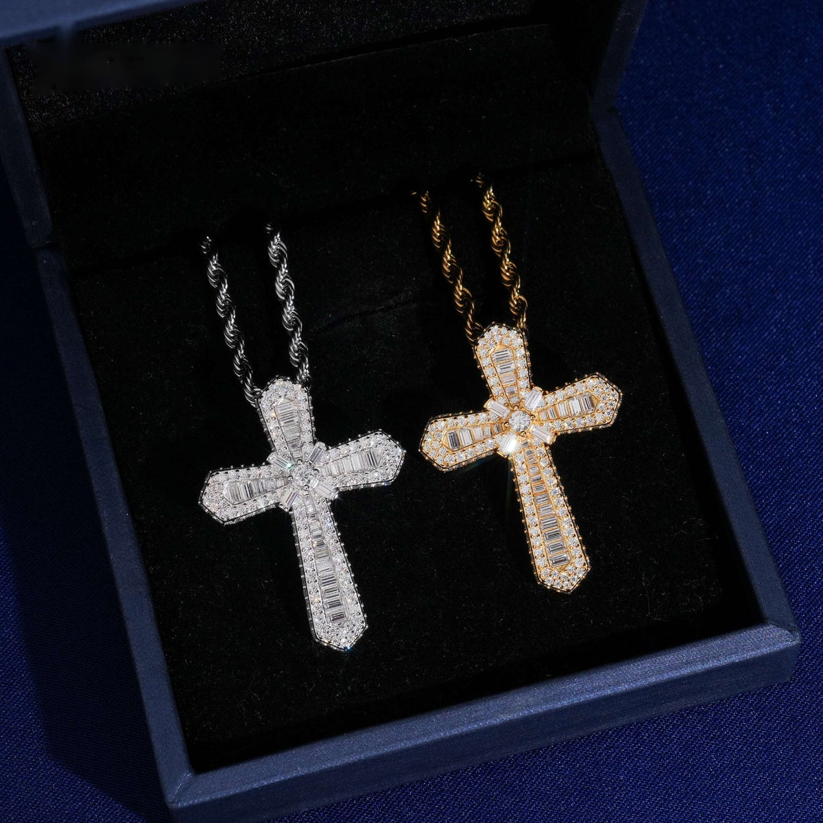 Rounded Baguette Cross Pendant — Moissanite, 925 Silver