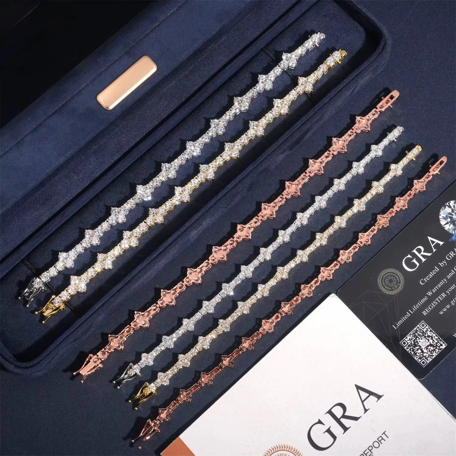 3MM Cluster Bracelet Moissanite S925 + Rhodium