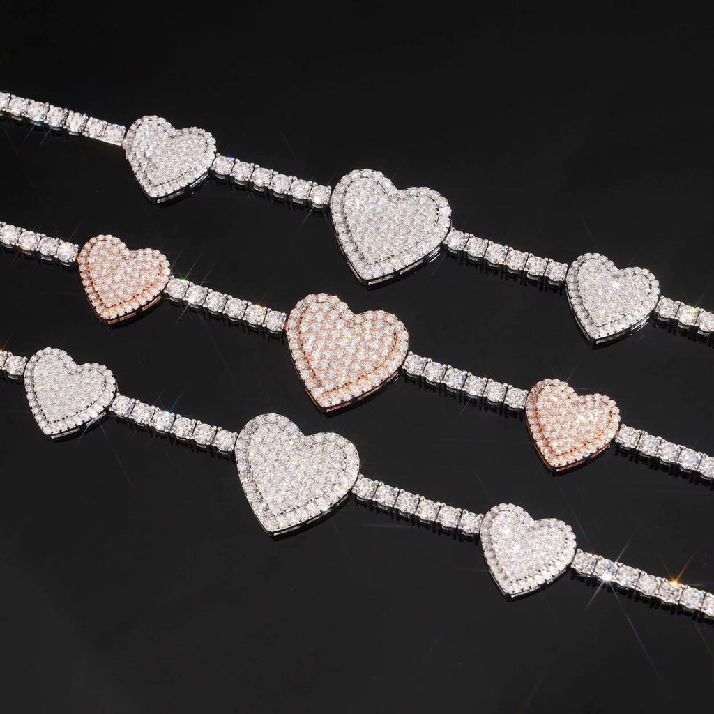 3MM Heart Bracelet Moissanite S925 + Rhodium