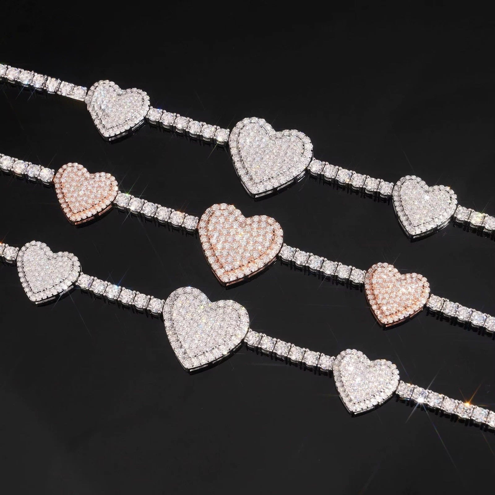 3MM Heart Bracelet Moissanite S925 + Rhodium