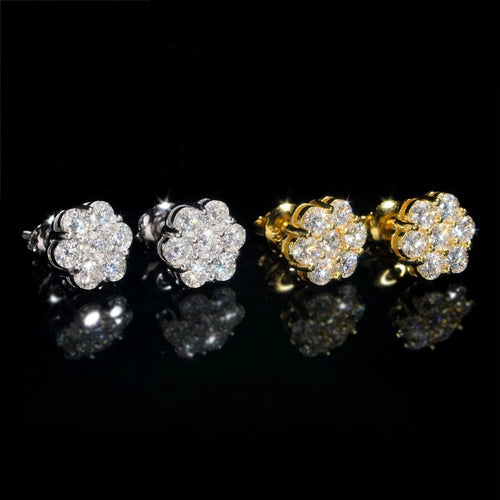 8mm Flower Earrings Screw Back — Moissanite, 925 Silver