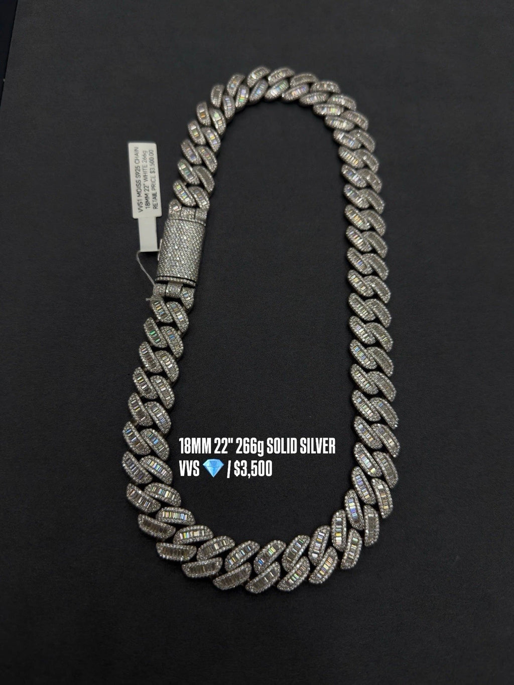 17MM Cuban Chain Baguette Setting Moissanite S925 + Rhodium