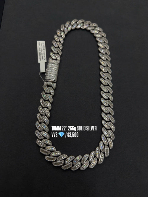 17mm Cuban Chain Baguette Setting, Moissanite, 925 Silver | FAZE Jewelry