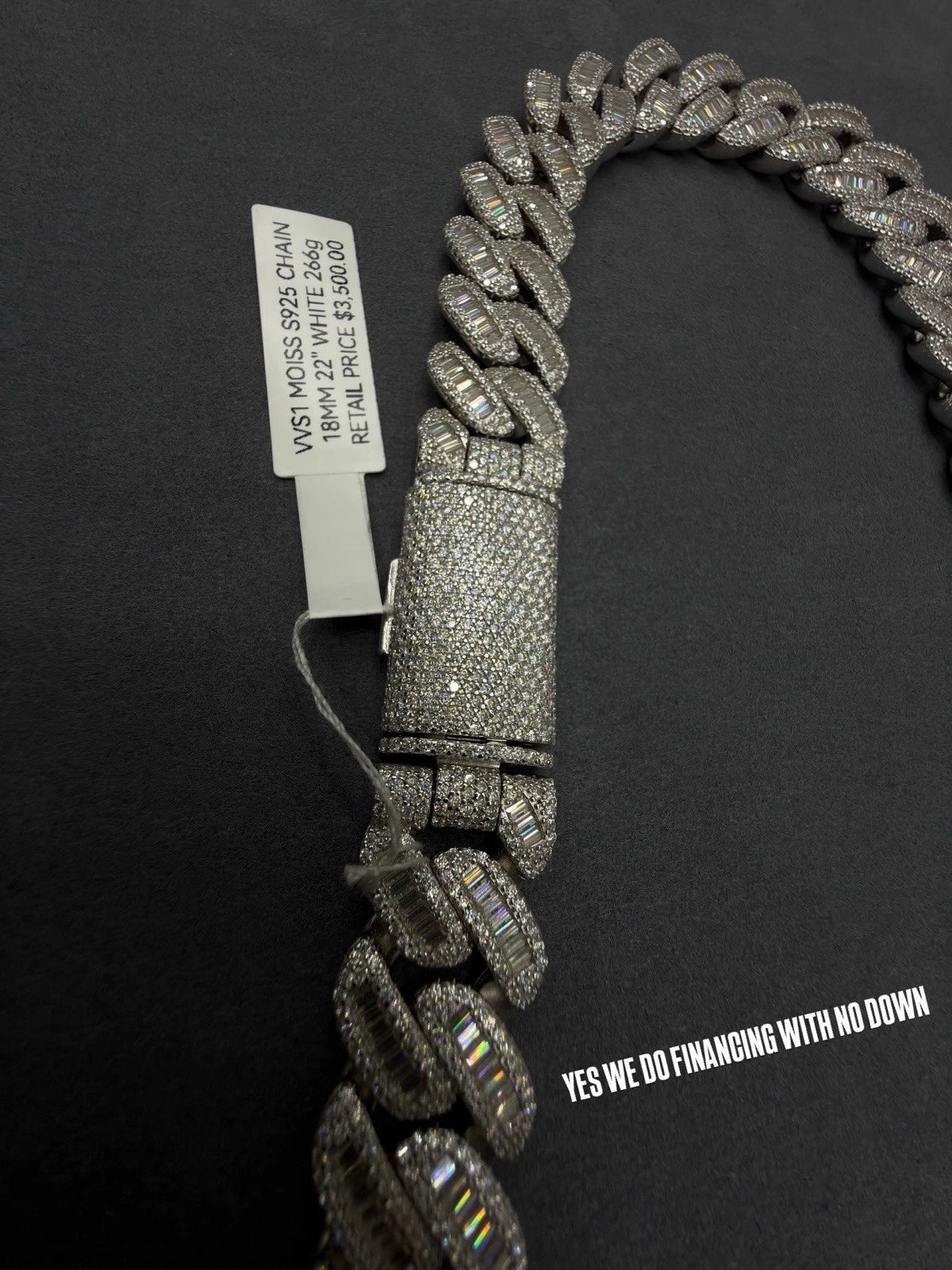 17MM Cuban Chain Baguette Setting Moissanite S925 + Rhodium