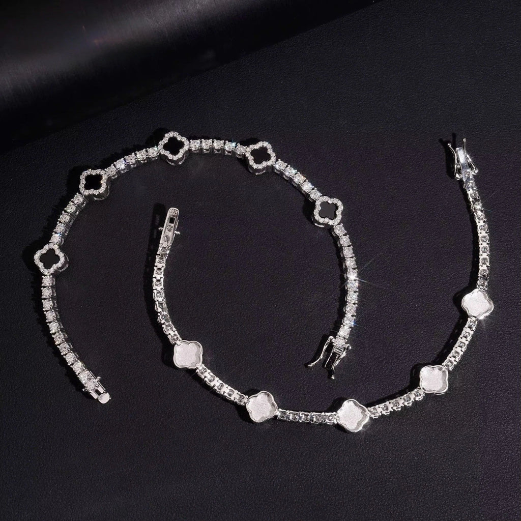 Clover Black Bracelet Moissanite S925 + Rhodium