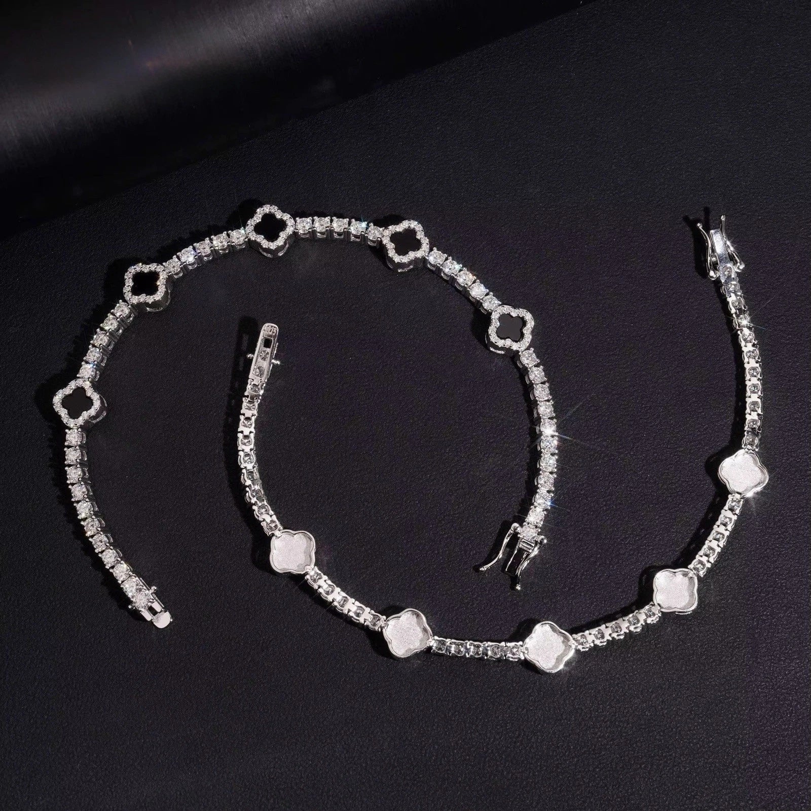 Clover Black Bracelet Moissanite S925 + Rhodium
