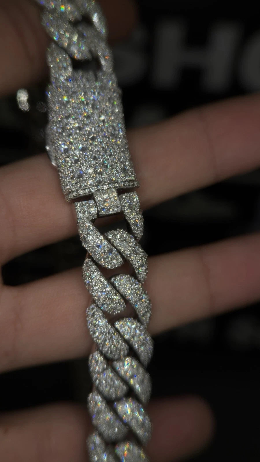 14MM Cuban Chain Upside down Setting Moissanite S925 + Rhodium