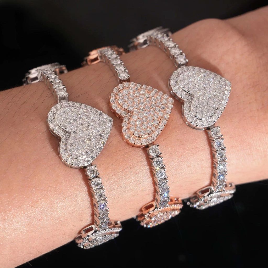 3MM Heart Bracelet Moissanite S925 + Rhodium