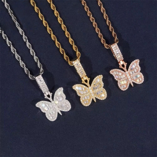 Baguette Butterfly Pendant — Moissanite, 925 Silver