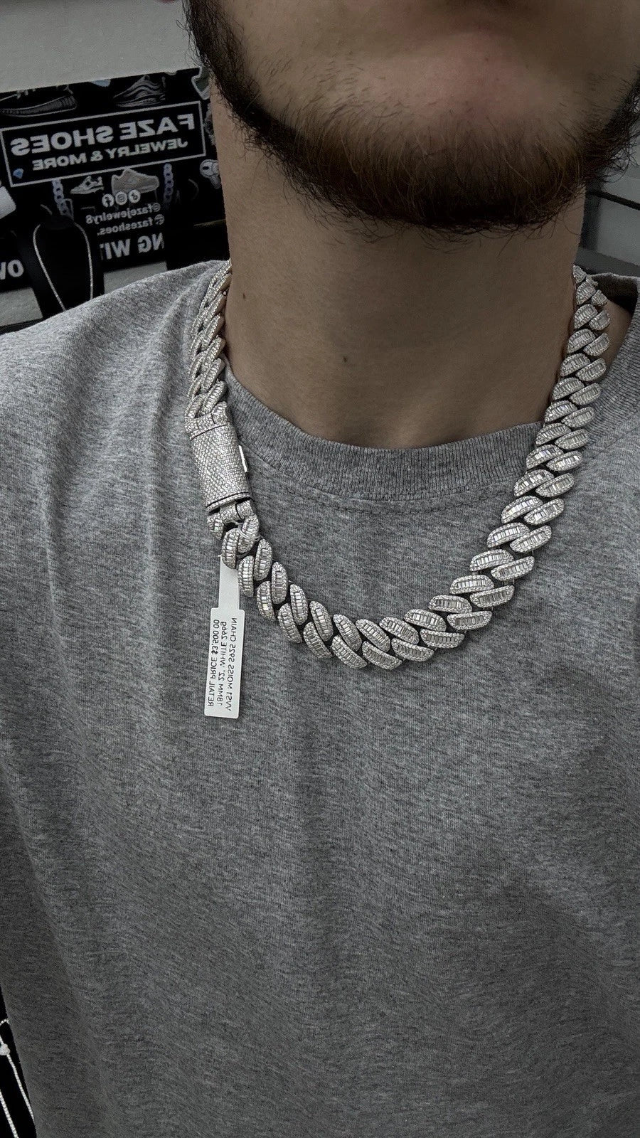 17MM Cuban Chain Baguette Setting Moissanite S925 + Rhodium