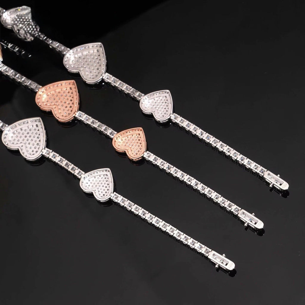 3MM Heart Bracelet Moissanite S925 + Rhodium