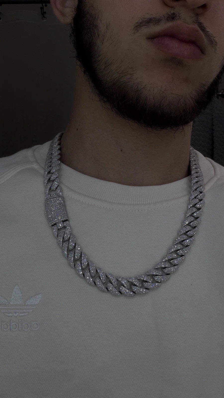 14MM Cuban Chain Upside down Setting Moissanite S925 + Rhodium