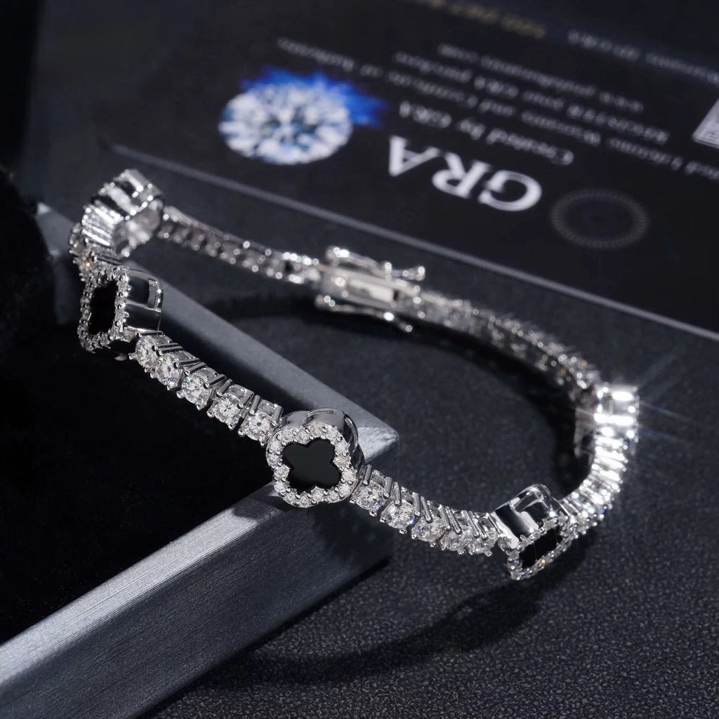 Clover Black Bracelet Moissanite S925 + Rhodium