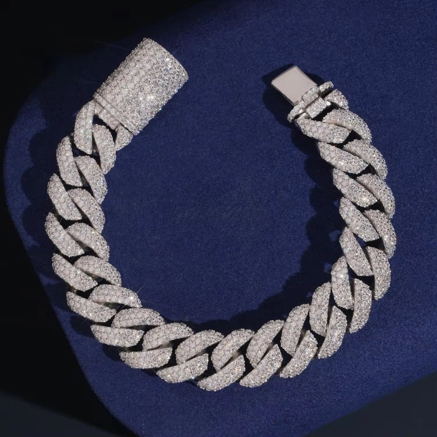 15MM Cuban Bracelet Flower Setting Moissanite S925 + Rhodium