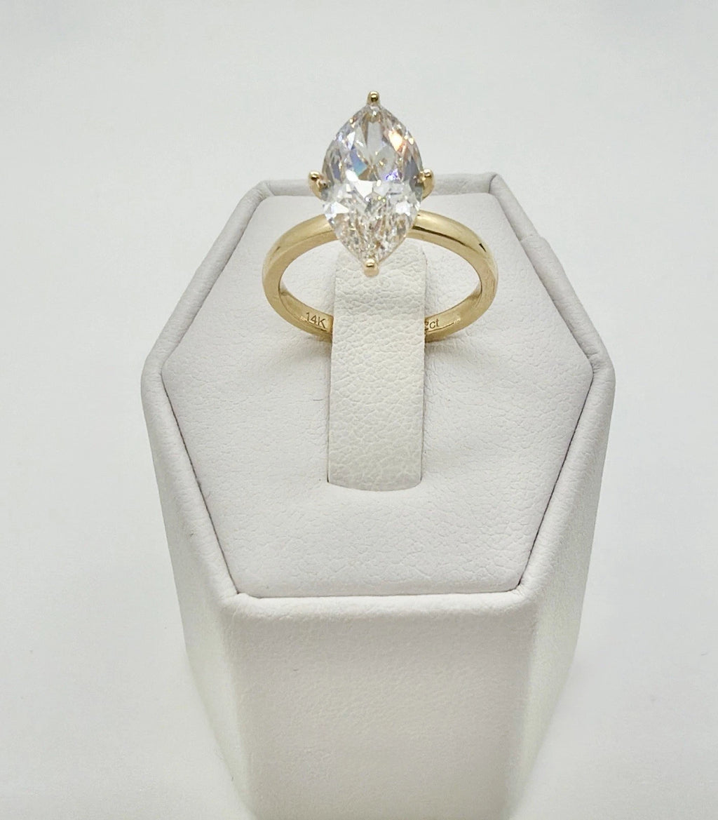 14kt Gold Engagement Ring 2.49ct Marquise Cut Lab Grown Diamond CVD D Color