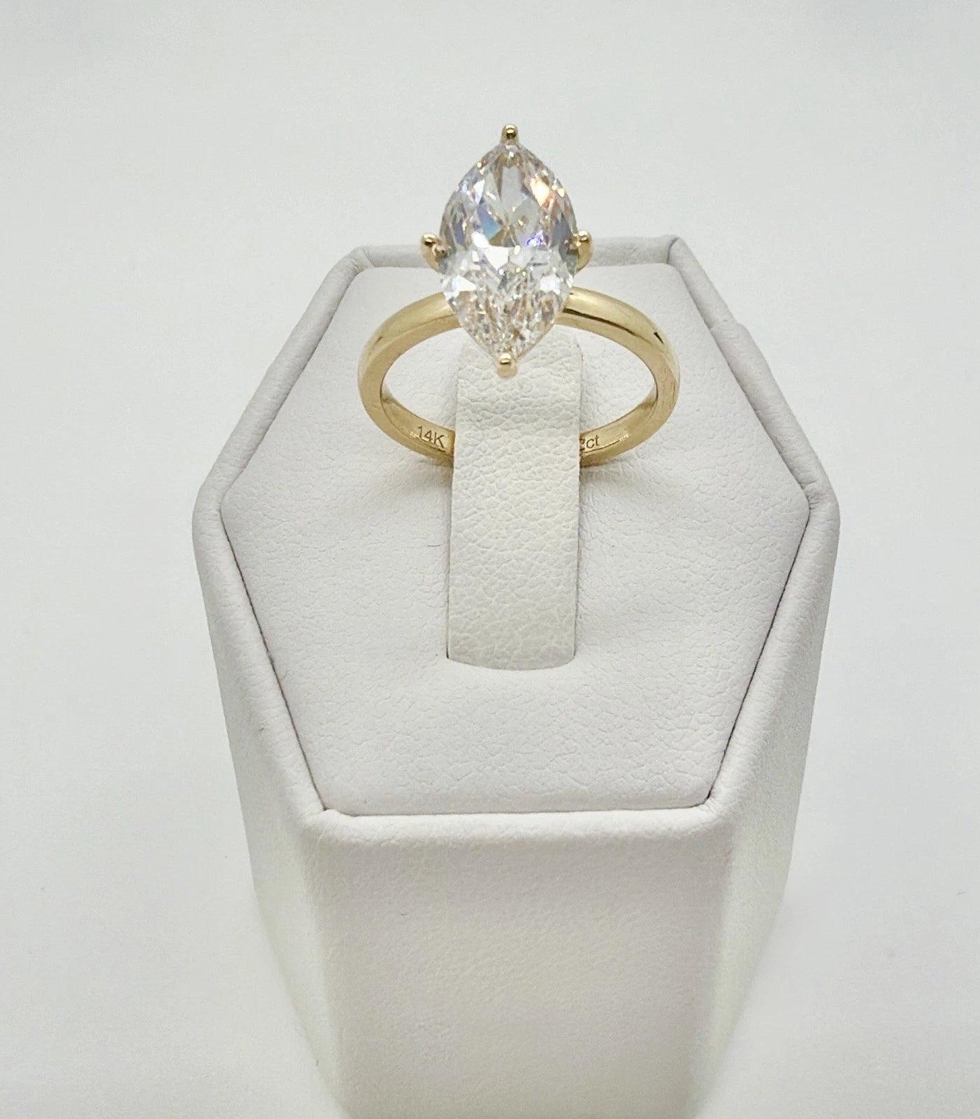 14kt Gold Engagement Ring 2.49ct Marquise Cut Lab Grown Diamond CVD D Color