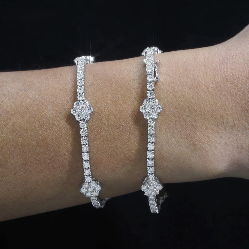 Clover All White Bracelet Moissanite S925 + Rhodium