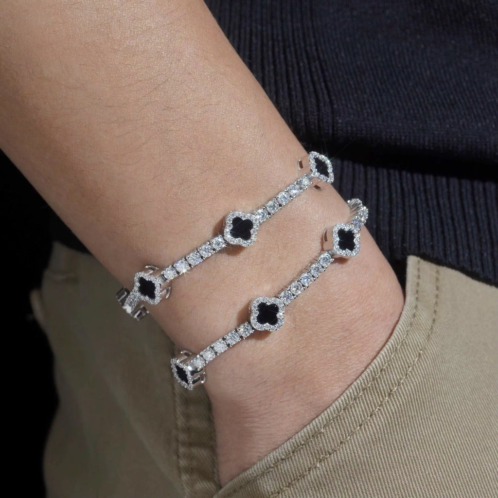 Clover Black Bracelet Moissanite S925 + Rhodium