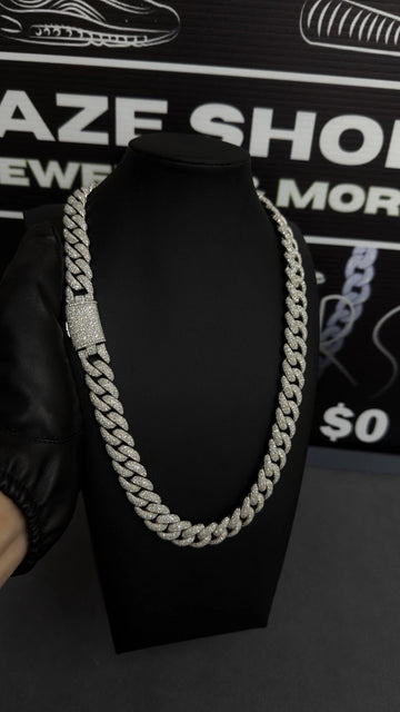 14mm Cuban Chain Upside down Setting — Moissanite, 925 Silver