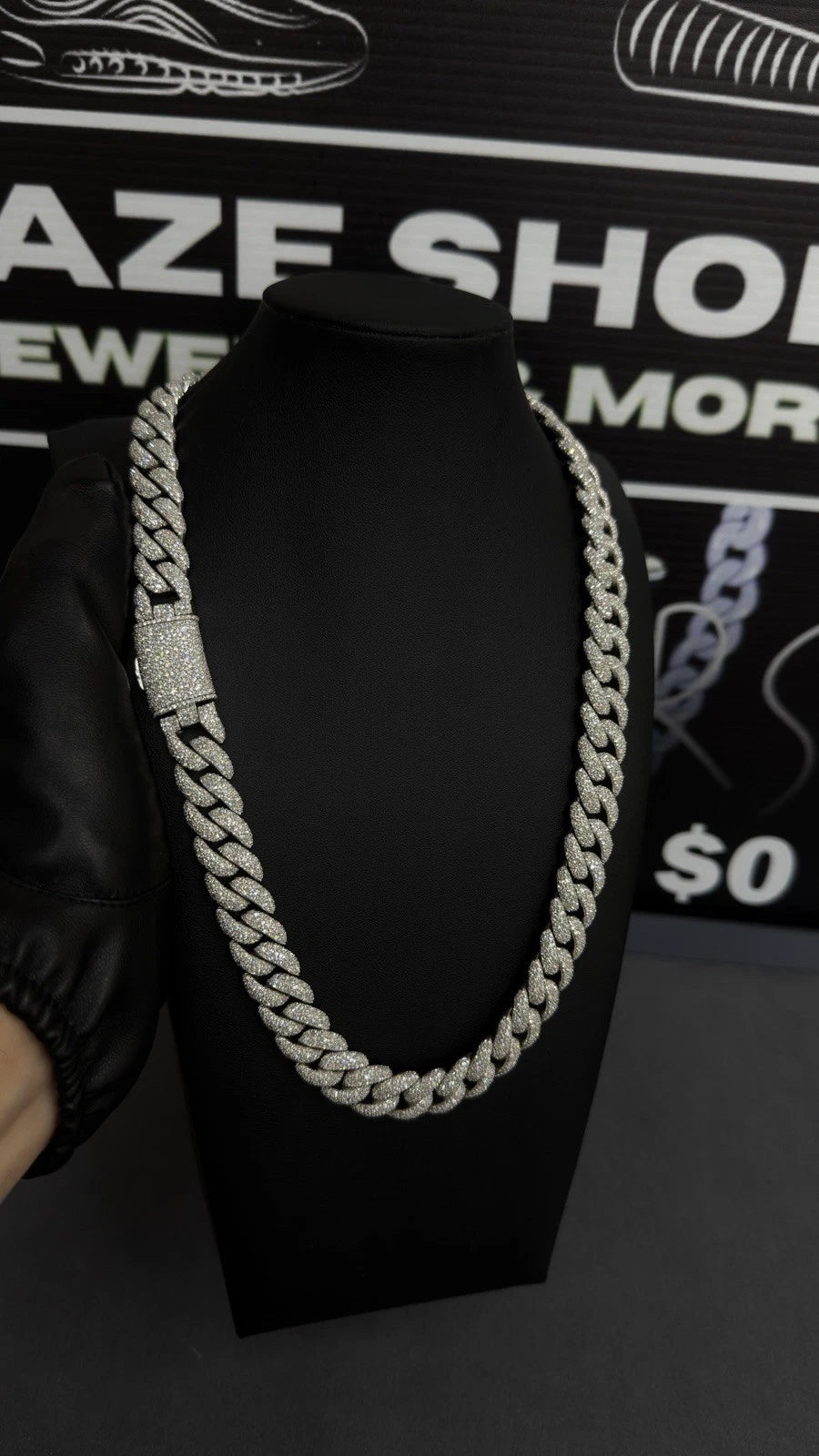 14MM Cuban Chain Upside down Setting Moissanite S925 + Rhodium