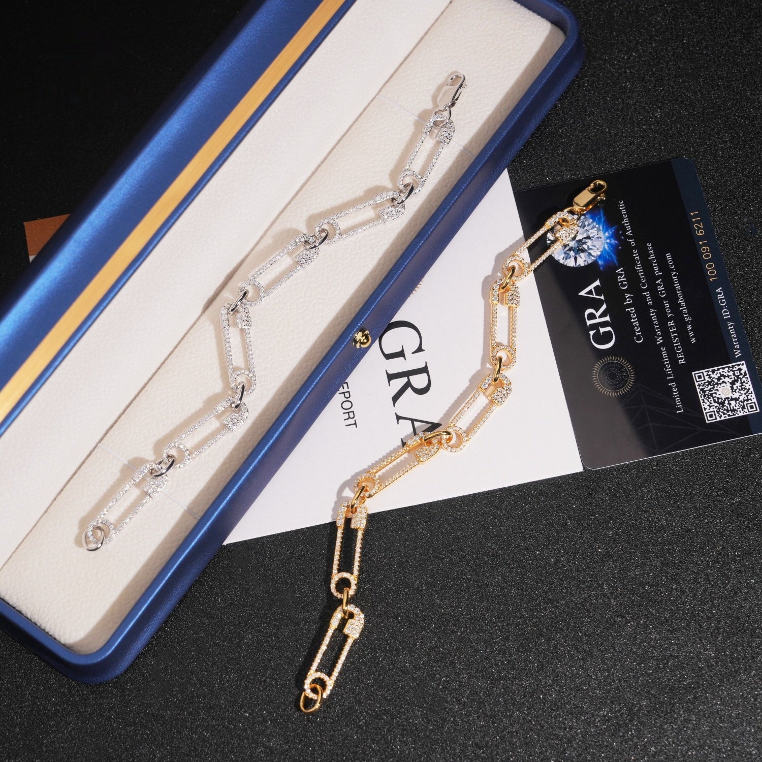 Safety Pin Link Bracelet – Moissanite & 925 Silver